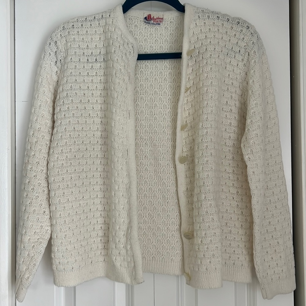 Vintage American Knitting Mills of Miami, Inc White Knitted Cardigan